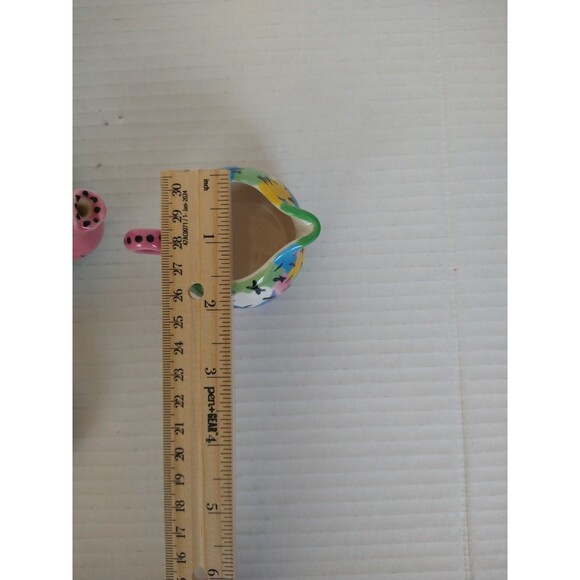 Vintage 2005 Hand Painted Signed Tea Set Pot Sugar Bowl Creamer patchwork - Picture 10 of 16